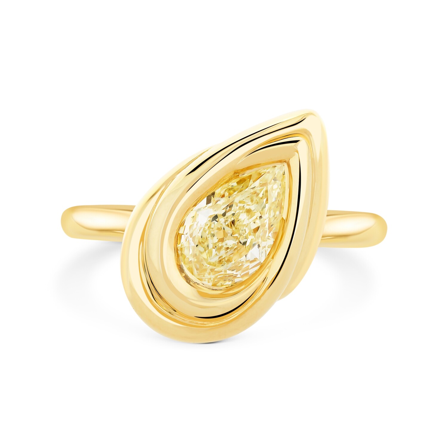 Bold Balance Plump Ring with 1.01ct Pearshape Yellow Diamond