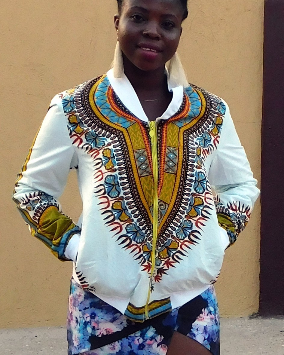 Afrikanische Bomberjacke/Blouson Youth - Angelina white/colours - Size 164/170 - unisex