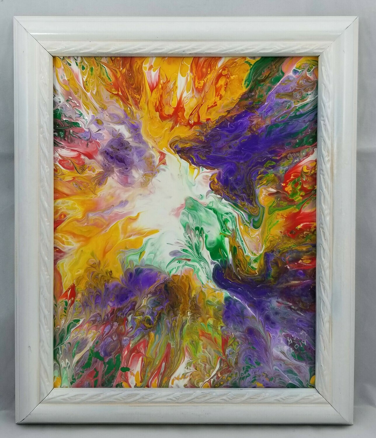 11X13 FRAMED ABSTRACT ON RECYCLED  GLASS