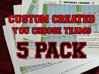 Custom Created team sheet 5-Pack (FNL, SL or PFL)