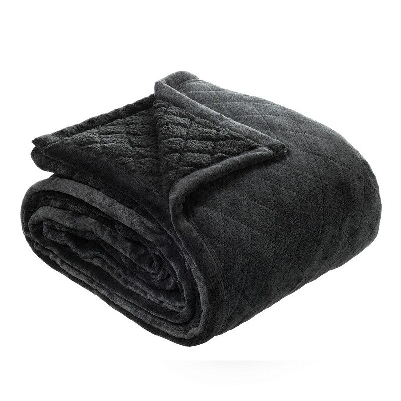 Mansfield Charcoal Sherpa Blanket Single/Double