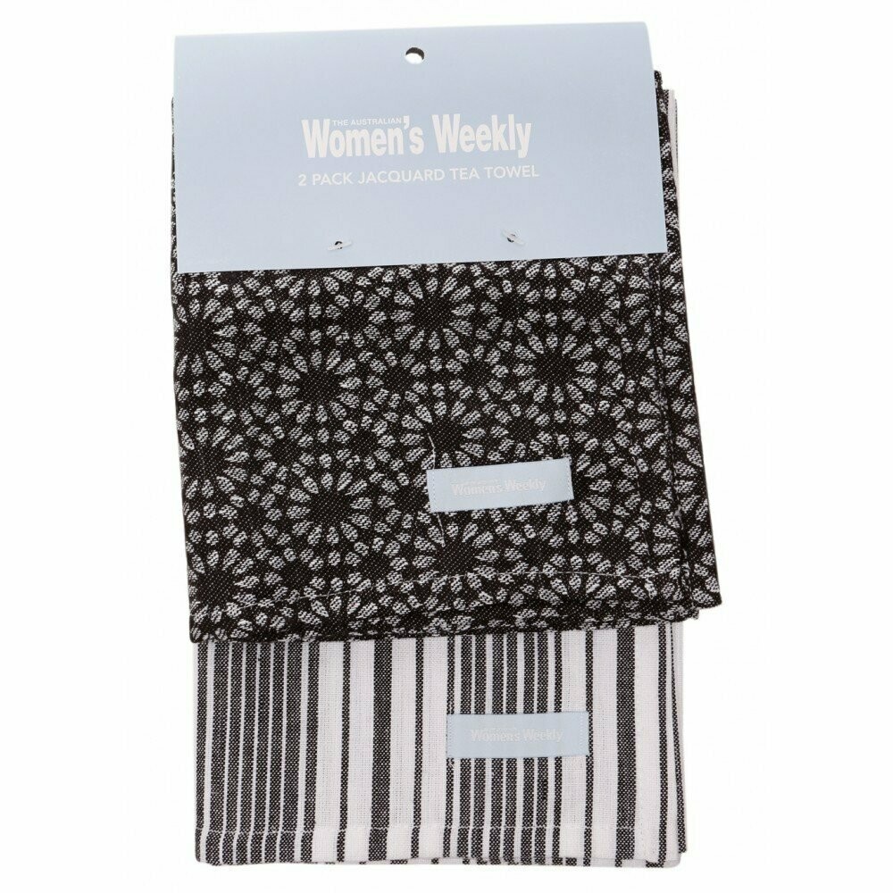 Women’s Weekly 2 Pack Tea Towel Set: Black