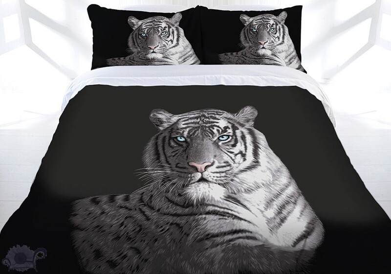 Black Blue Eyes Tiger Quilt Cover: Queen Black Blue Eyes Tiger Quilt Cover: Queen