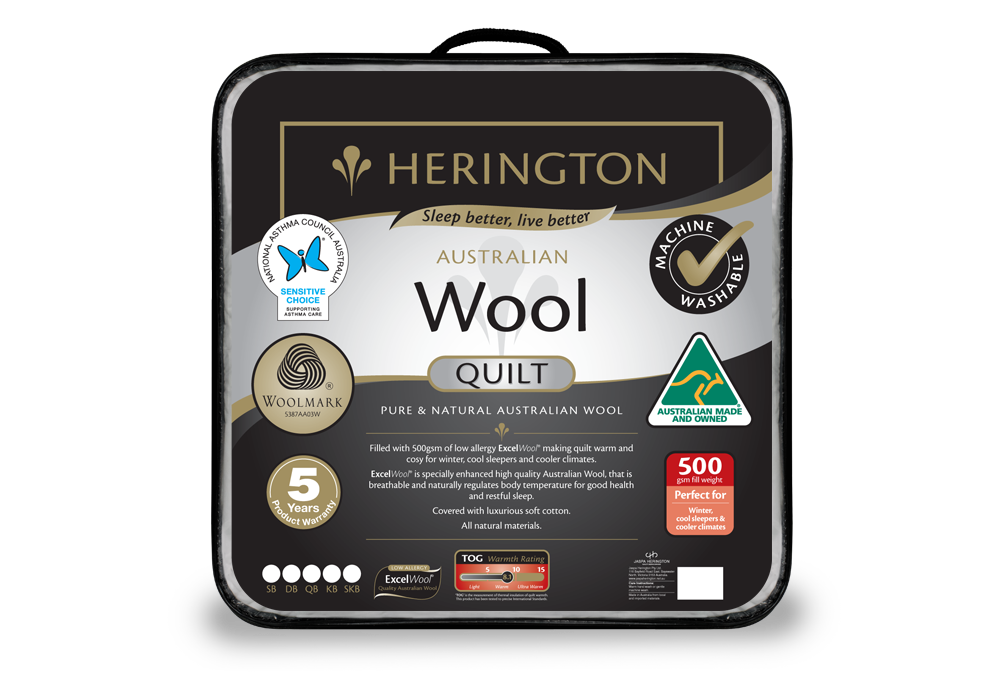Herington Australian Made Premium Wool 500gsm Quilt Queen