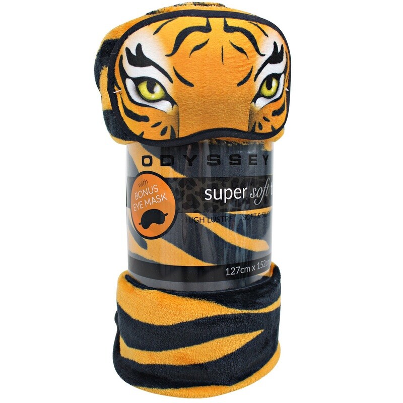 Tiger Print Throw With Bonus Eye Mask Tiger Print Throw With Bonus Eye Mask