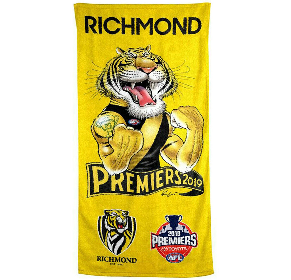 Richmond Tigers  Mark Knight 2019 Premiers Caricature Beach Towel