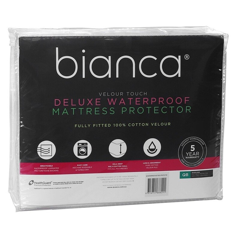 Deluxe Waterproof Cotton Velour Mattress Protector Queen