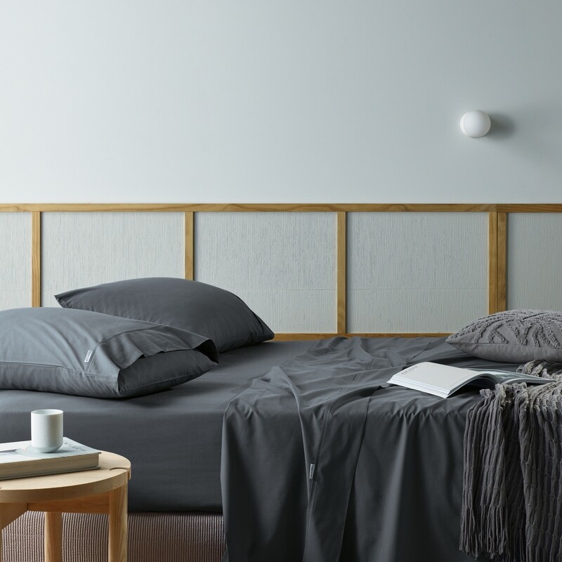 Bianca Natural Cotton Bamboo Sheet Set Charcoal Super King