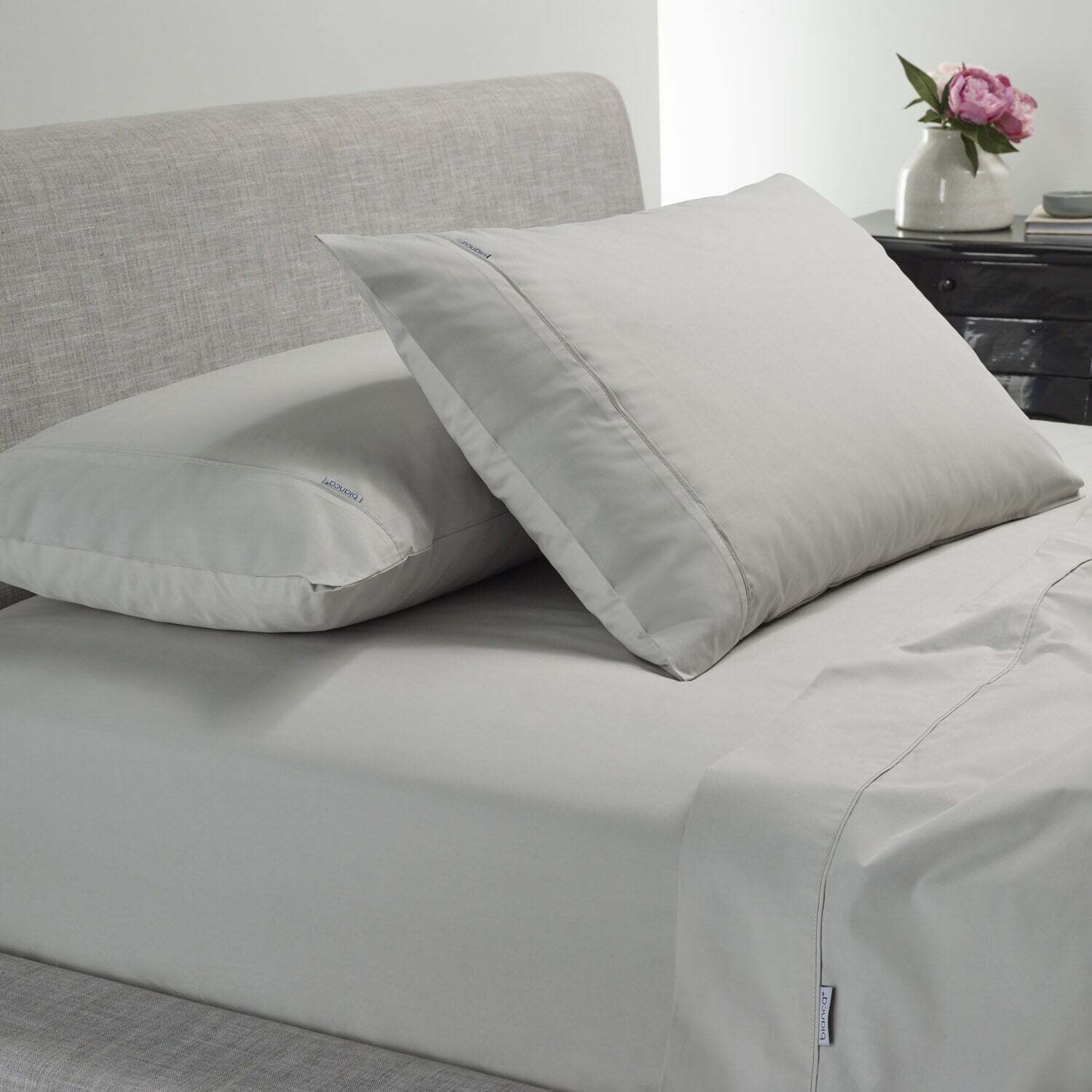 Heston 300 Thread Count Cotton Percale Sheet Sets by Bianca | Silver