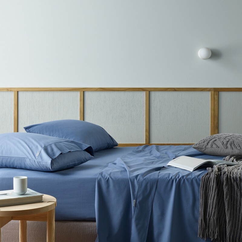 Bianca Natural Cotton Bamboo Sheet Set Blue Queen