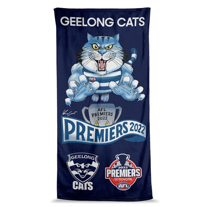 AFL Geelong Cats 2022 Premiers Premiership Caricature Beach Towel