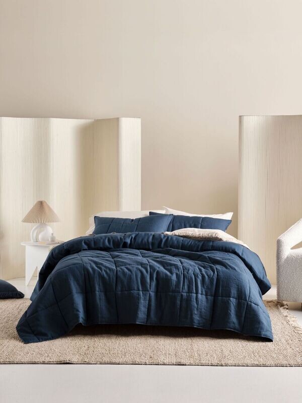 Linen House Nimes Navy Linen Coverlet Set