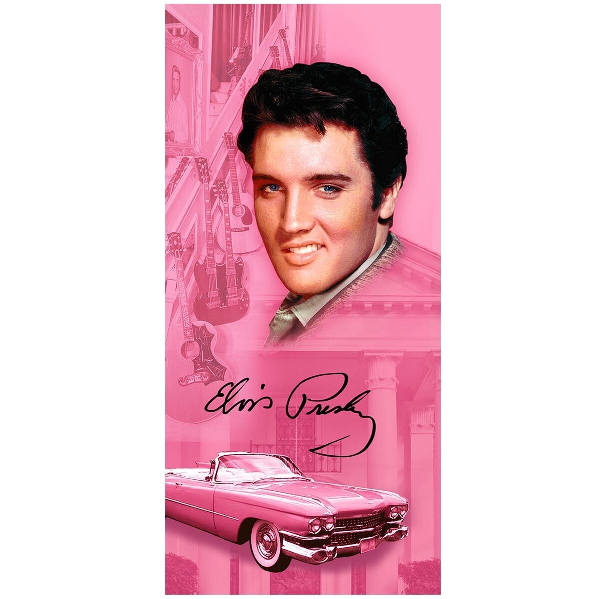 Elvis Microfibre Beach Towel (Pink with Guitars)