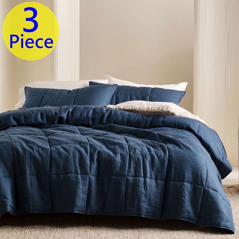 Linen House Nimes Navy Linen Coverlet Set