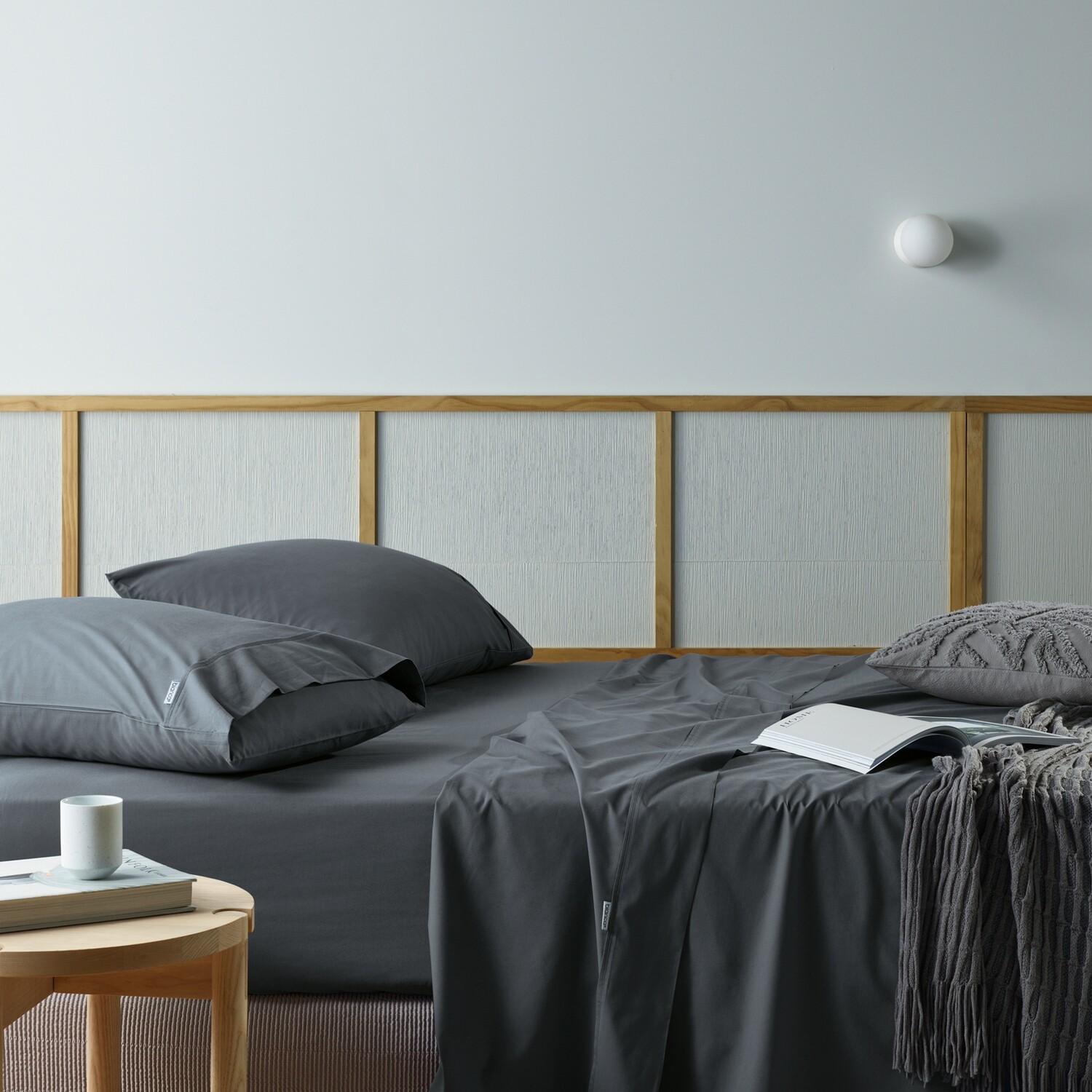 Bianca Natural Cotton Bamboo Sheet Set Charcoal Queen