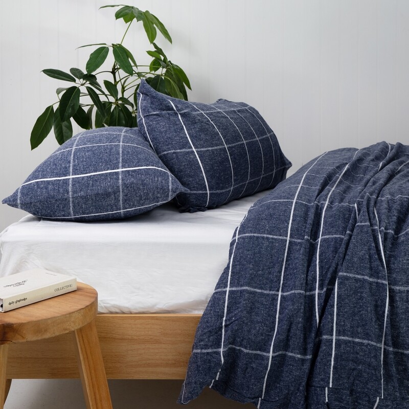 Acton Blue Flannelette Quilt Cover Set: King