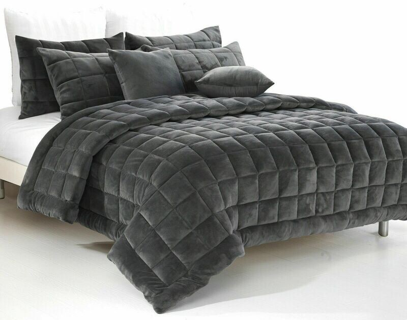 Augusta Charcoal Faux Mink Comforter: King