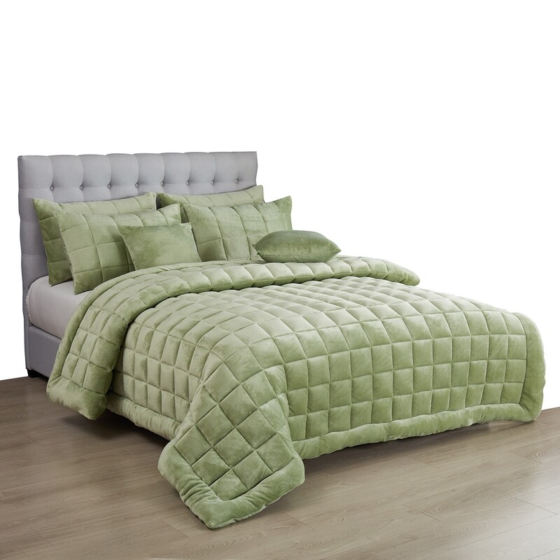 Augusta Sage Faux Mink Comforter Set: Queen