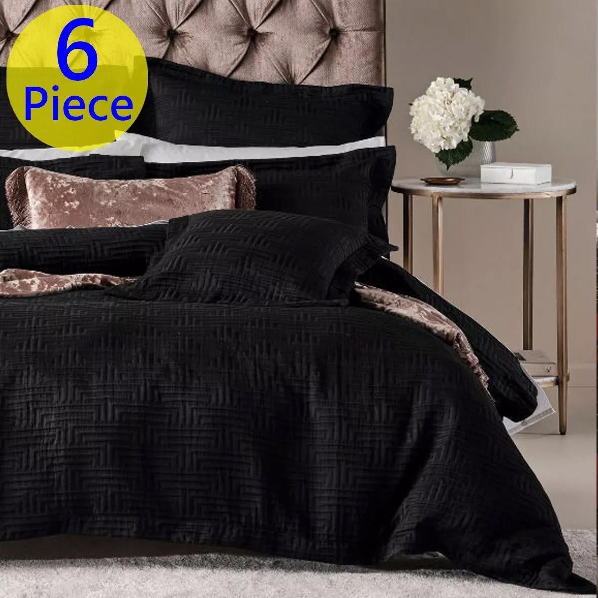 Grace By Linen House Winston Black KING Bed Quilt Cover Set. 6 Pcs
