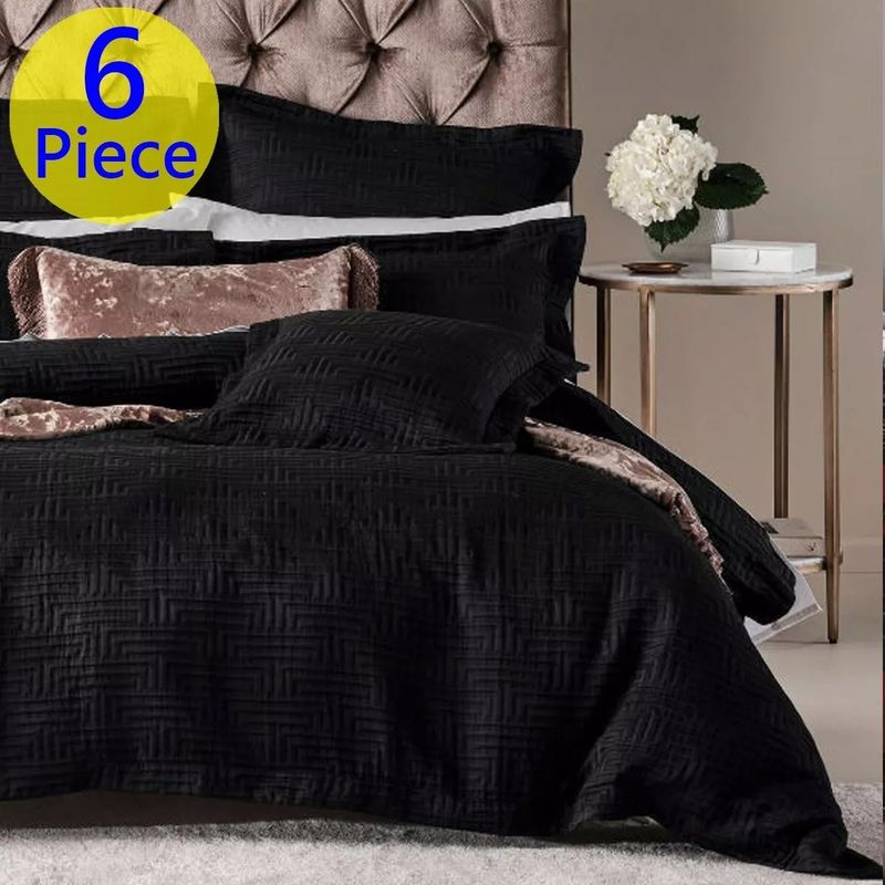 Grace By Linen House Winston Black KING Bed Quilt Cover Set. 6 Pcs