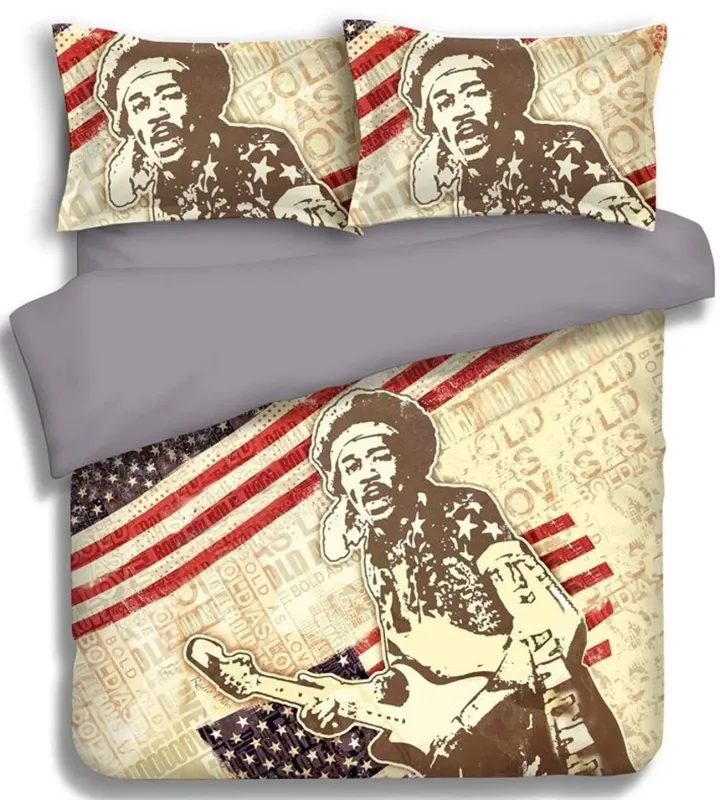 Jimi Hendrix Print Design Quilt Cover Set: King