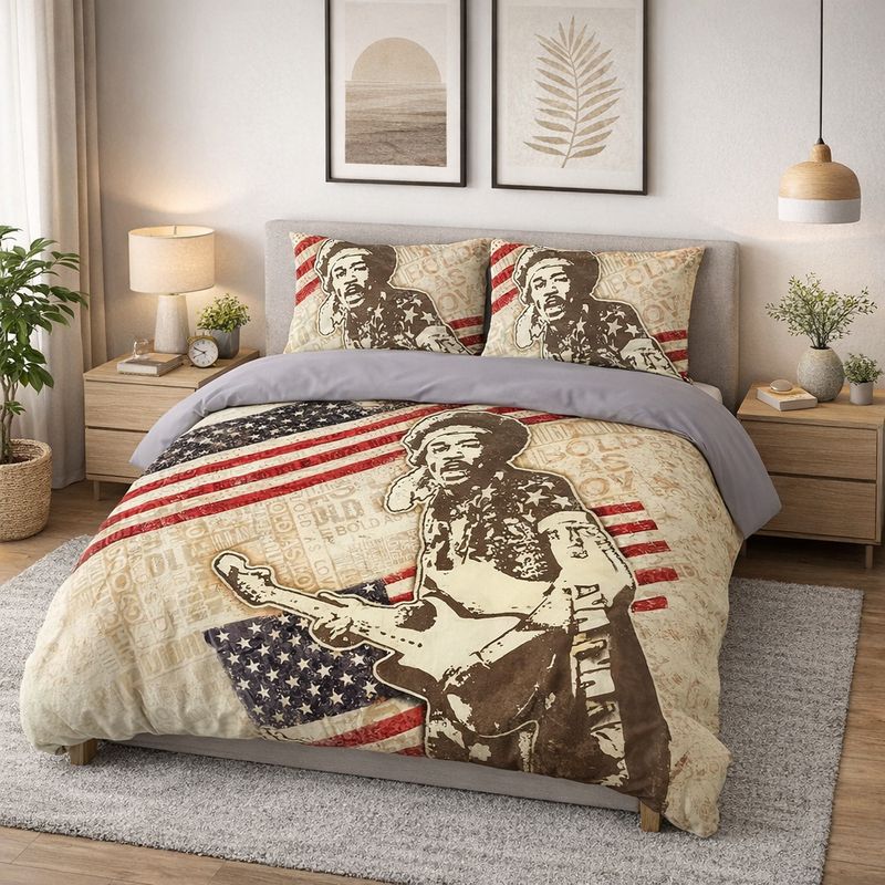 Jimi Hendrix Print Design Quilt Cover Set: King