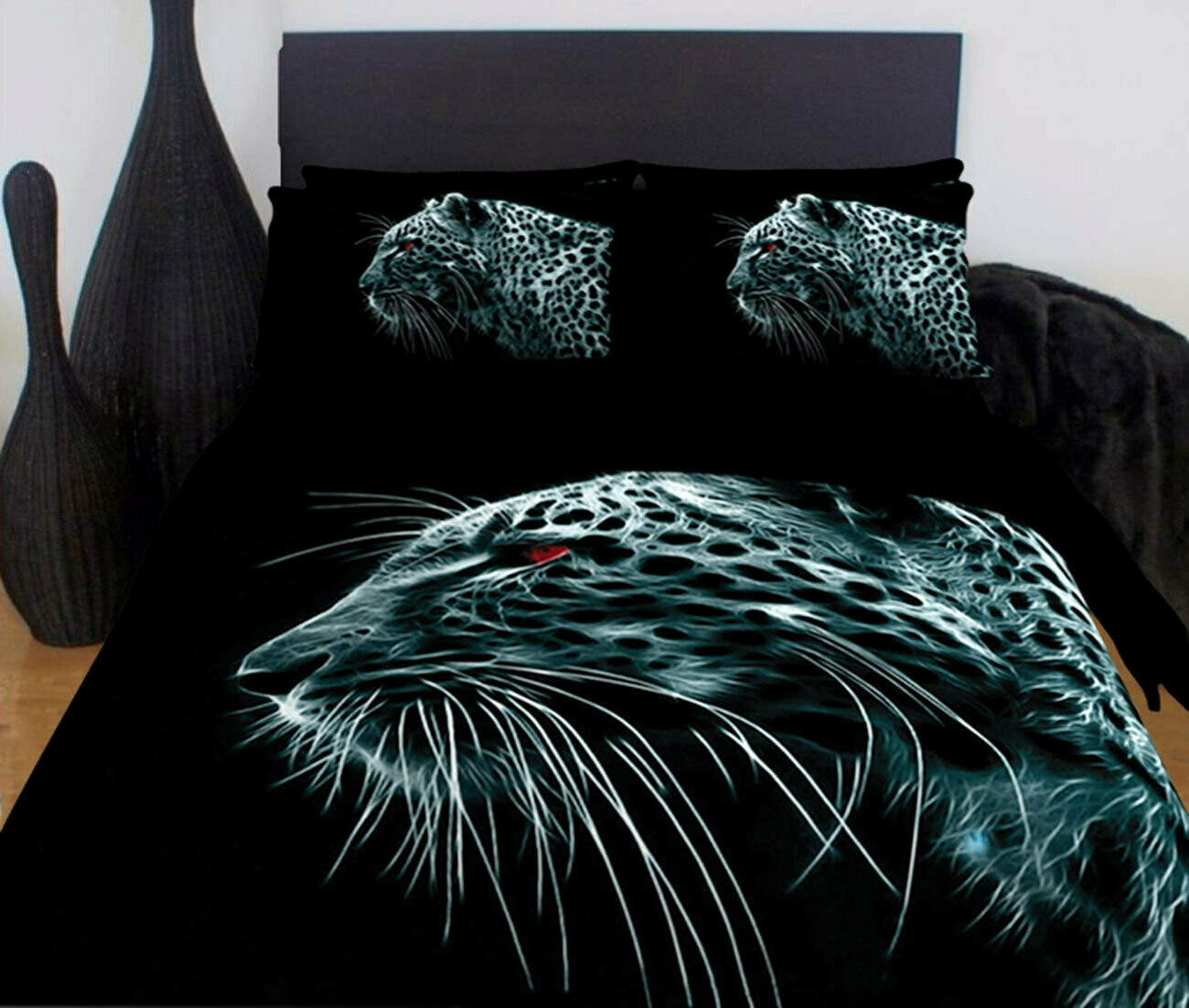 Leopard Print Quilt Cover Set – Black Leopard Big Cats:  Queen