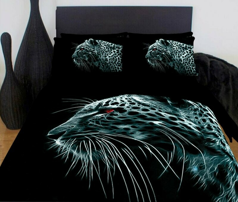 Leopard Print Quilt Cover Set – Black Leopard Big Cats:  Queen