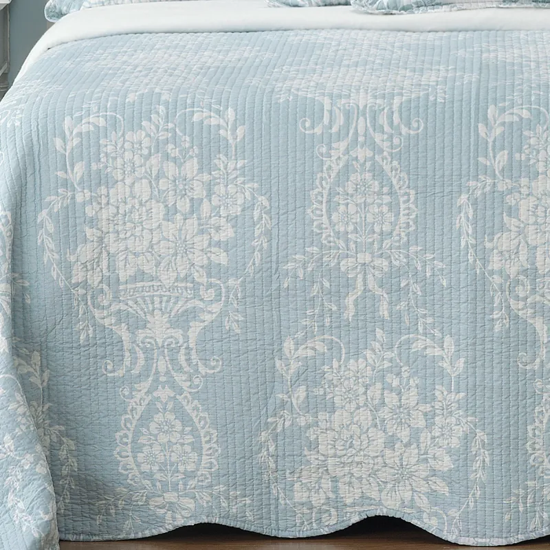 Bianca Florence Blue Bedspread Set: Queen