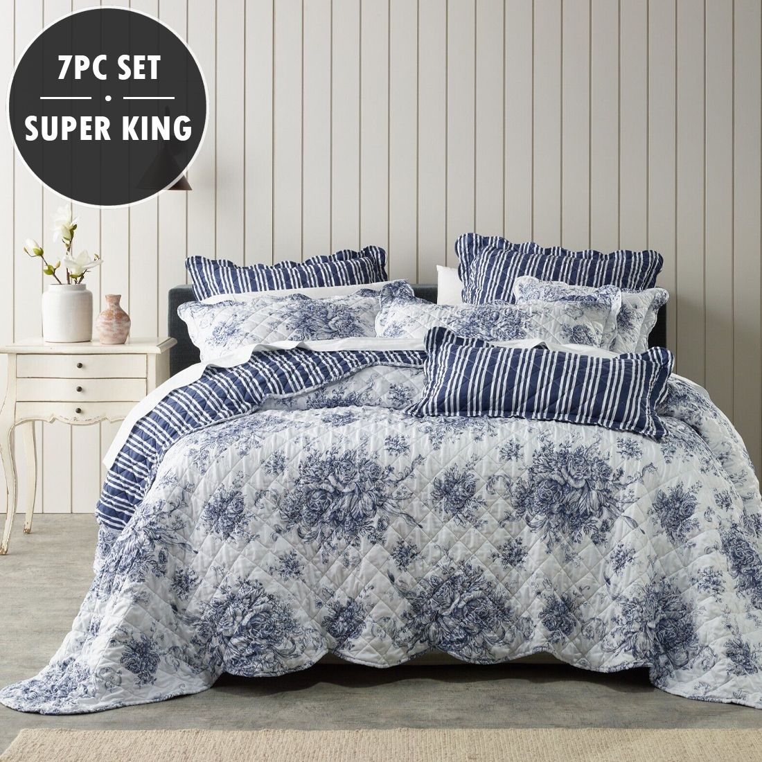 Bianca Amorette 7 Pc Bedspread Blue: Super King