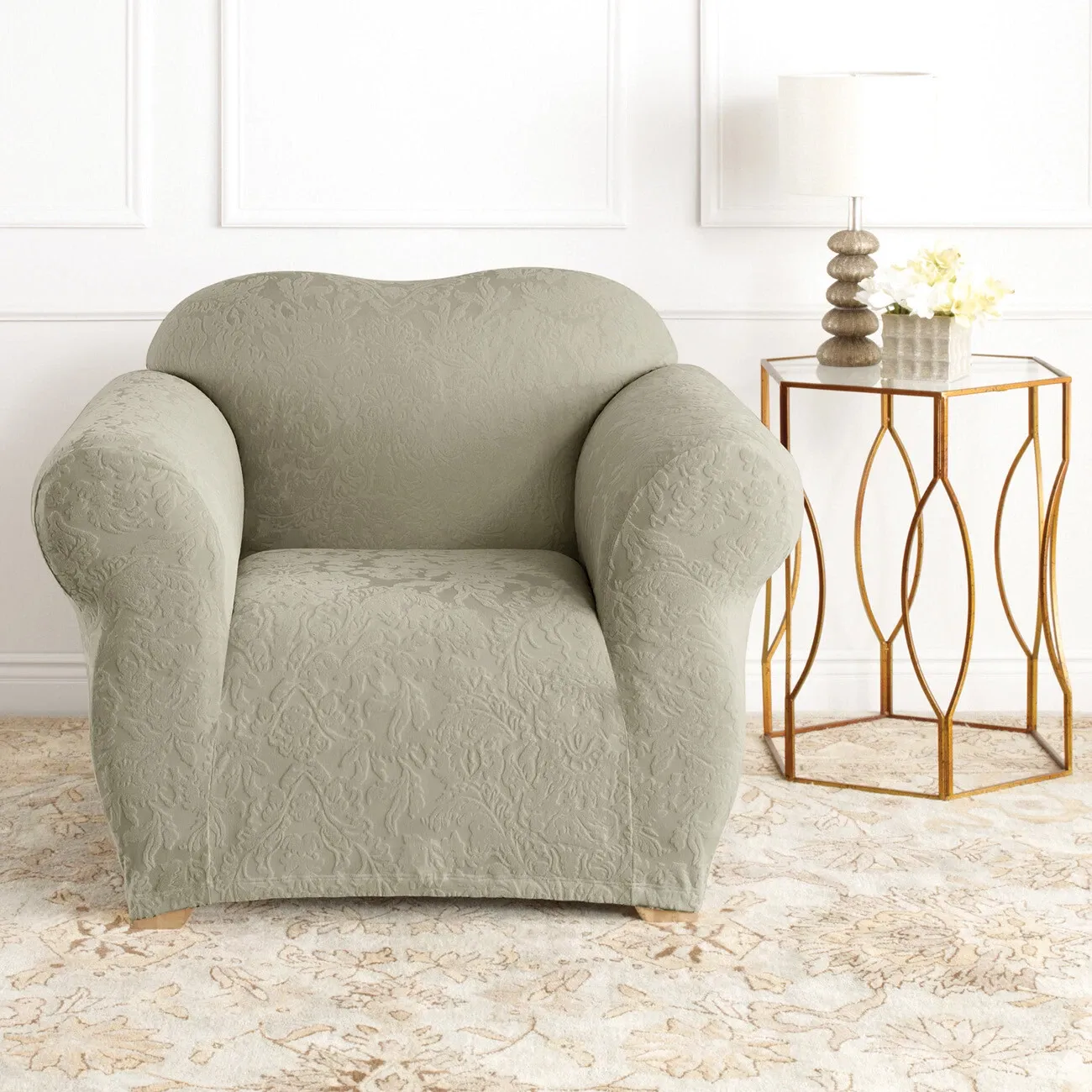 Surefit Stretch Jacquard Damask Slipcover – Sage (1 Seater)