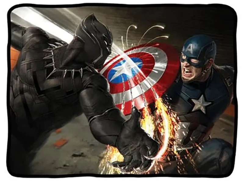 Marvel Civil War Fleece Blanket Captain America &amp; Black Panther