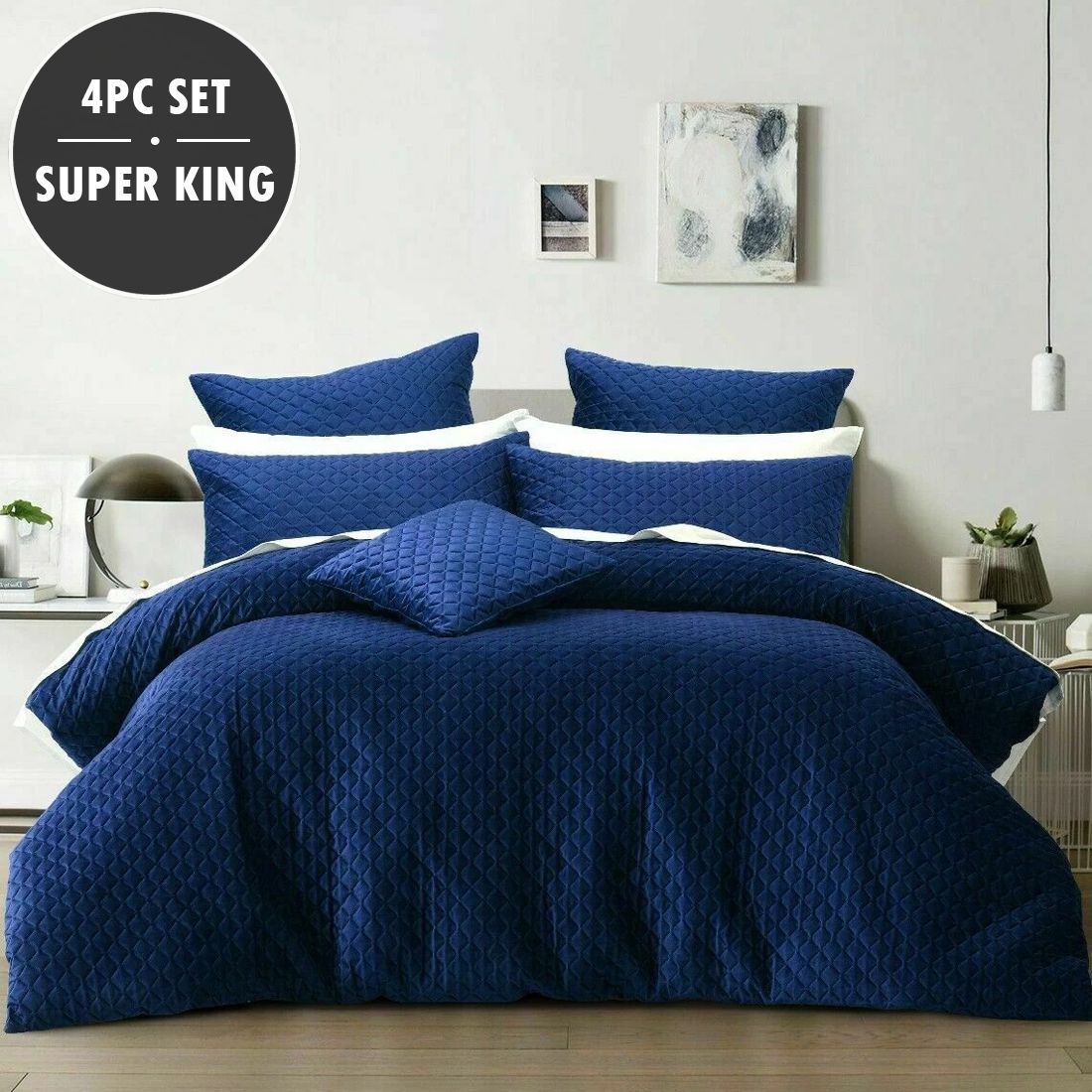 Bianca Alden Indigo Blue Plush Velvet Super King Quilt Cover Set 4Pc Bianca Alden Indigo Blue Plush Velvet Super King Quilt Cover Set 4Pc