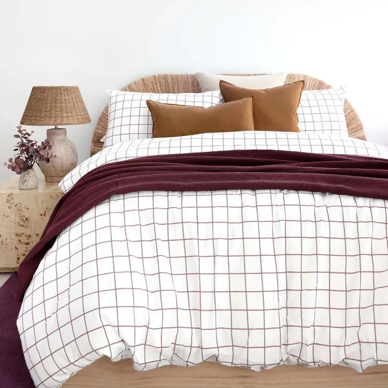 Bambury Grid Boysenberry Flannelette Quilt Cover Set: Double