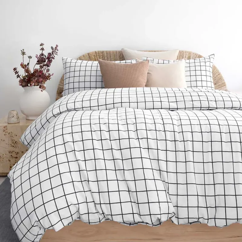 Bambury Grid Black Flannelette Quilt Cover Set: Super King