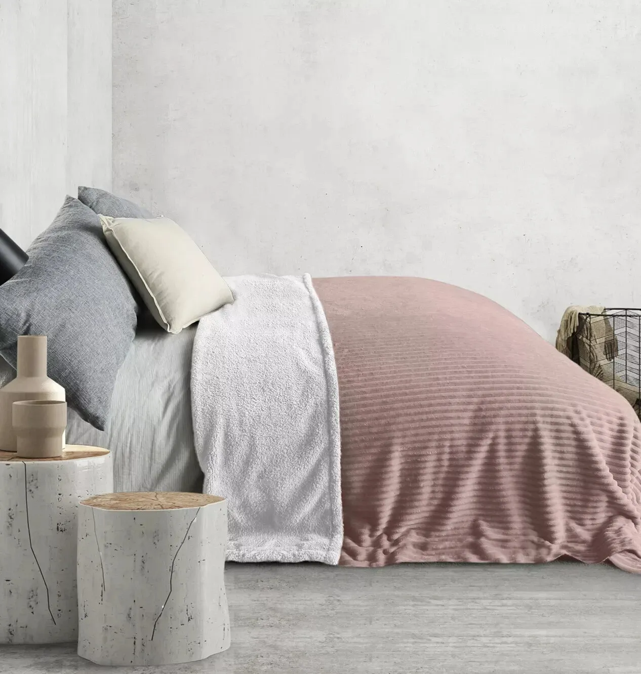 Bas Phillips QUEEN New York Ribbed Blanket Dusty Rose