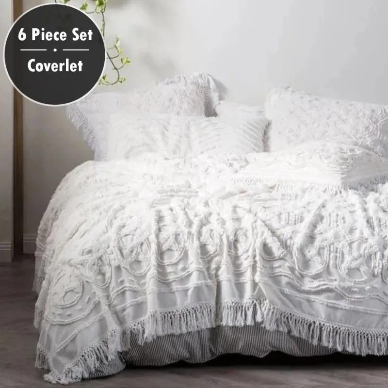 Linen House Somers White Bed Coverlet 6 Piece Cotton Bedspread Set