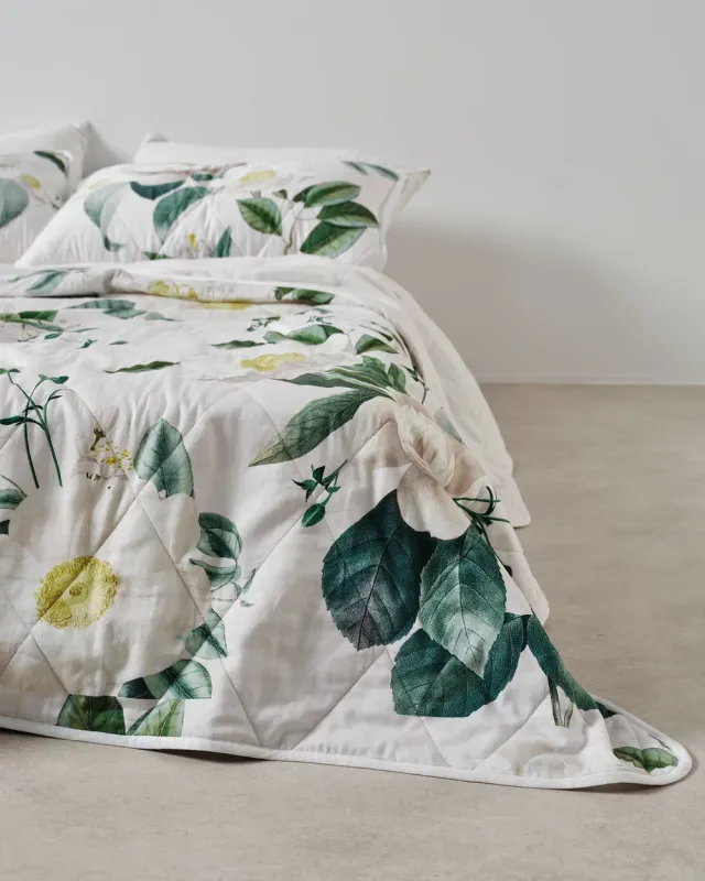 Linen House Loretta Coverlet Queen King Floral Cotton Sateen Quilt Bedspread