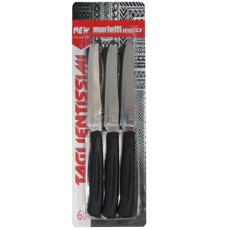 Marietti Table Knife 6pcs Blister Black Handle – Taglientissimi – Made in Italy