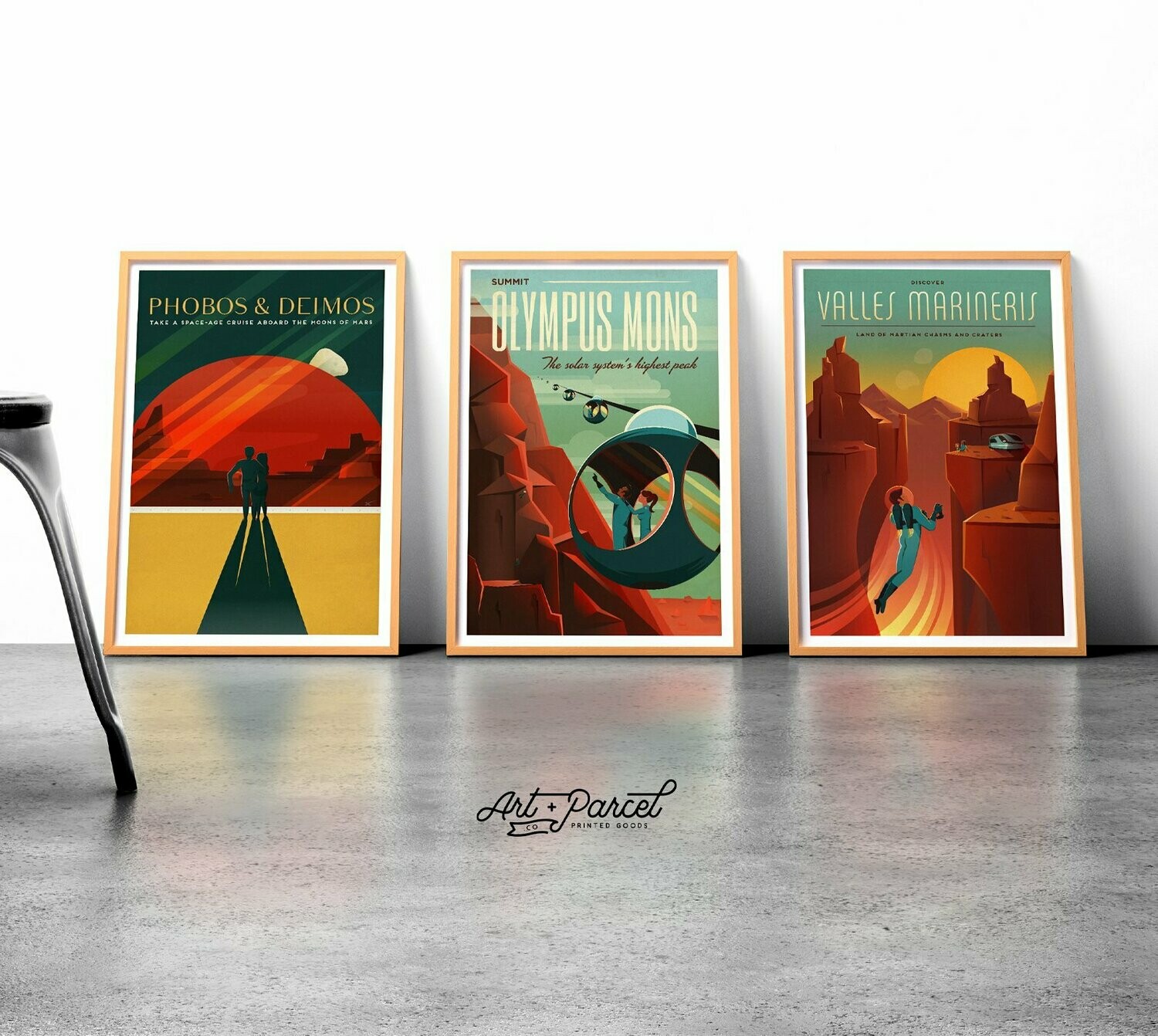 3 SET of THREE SPACE X Mars Outer Space Tourism Travel Poster Prints 18x24