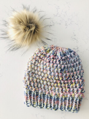 Youth Popcorn Toque w/ Natural Faux Snap On/Off Pom - Dream