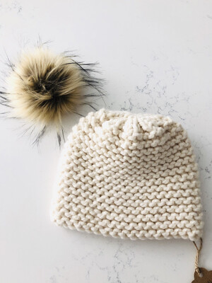 Youth Cloche Toque w/ Sewn On Faux Natural Pom - Fisherman