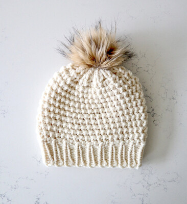 Popcorn Toque w/ Snap On|Off Natural Faux Pom - Fisherman