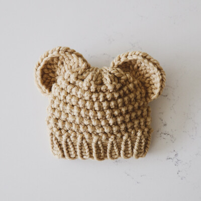 Newborn Popcorn Toque w/ Knit Ears - Peanut