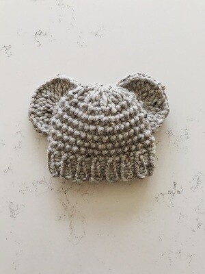 Newborn Popcorn Toque w/ Knit Ears - Grey Marble