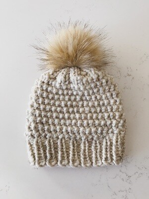 Youth Popcorn Toque w/ Snap On|Off Tan Faux Pom - Wheat