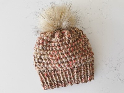 Youth Popcorn Beanie | Toque w/ Snap On|Off Tan Faux Pom - Jam Cookie