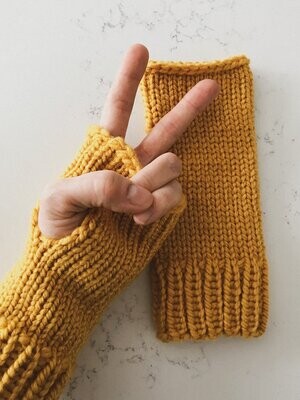 Knit Fingerless Gloves - Mustard