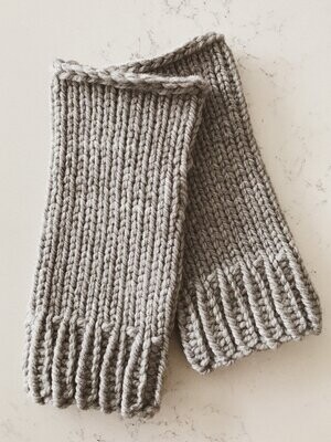 Knit Fingerless Gloves - Grey