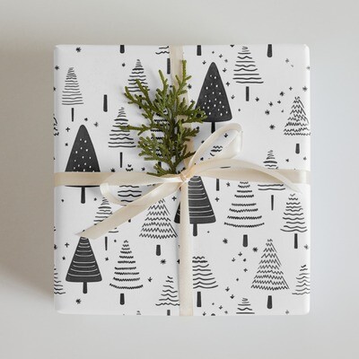 B&W Coniferous Trees | Gift Wrap